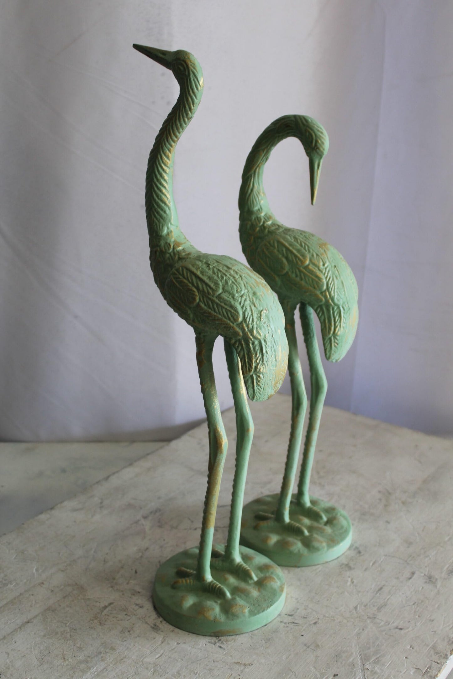 Pair of Aluminum Crane with Green Patina Finish 24" x 14" x 42"H