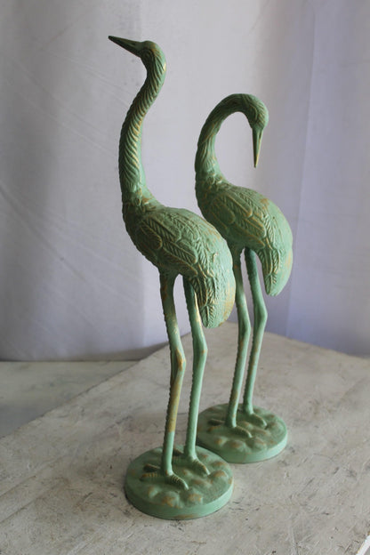 Pair of Aluminum Crane with Green Patina Finish 24" x 14" x 42"H