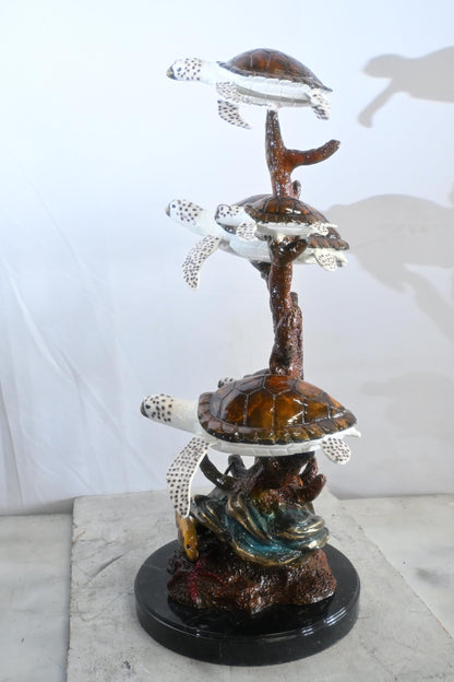 Five Sea Turtles Bronze Sculpture Coral Branch 20"x16"x30"H