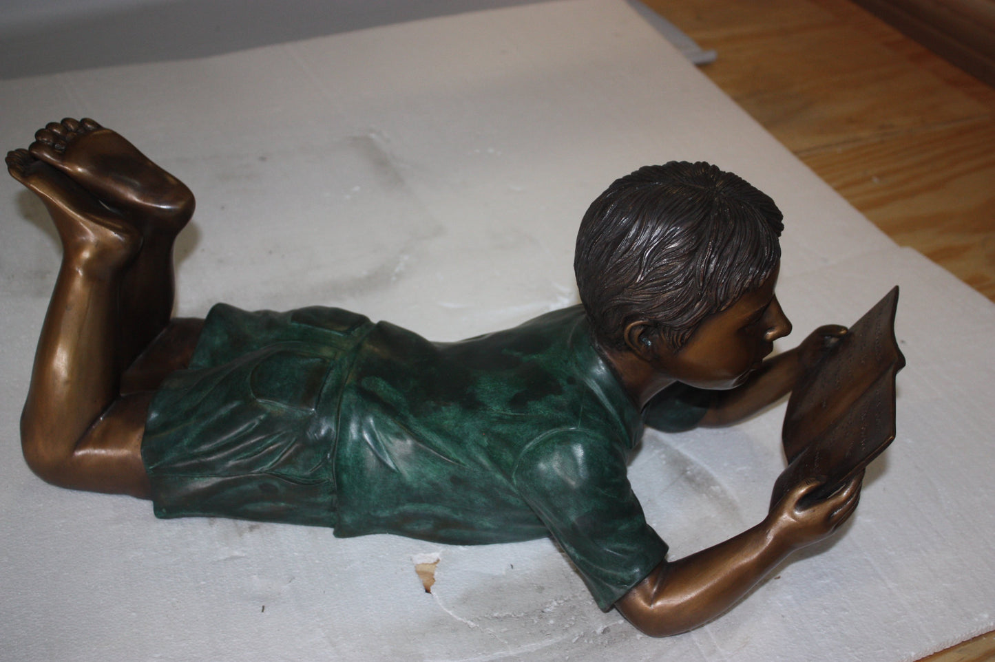 Bronze Boy Reading Book Statue - 24"L x 10"W x 11"H Garden Sculpture