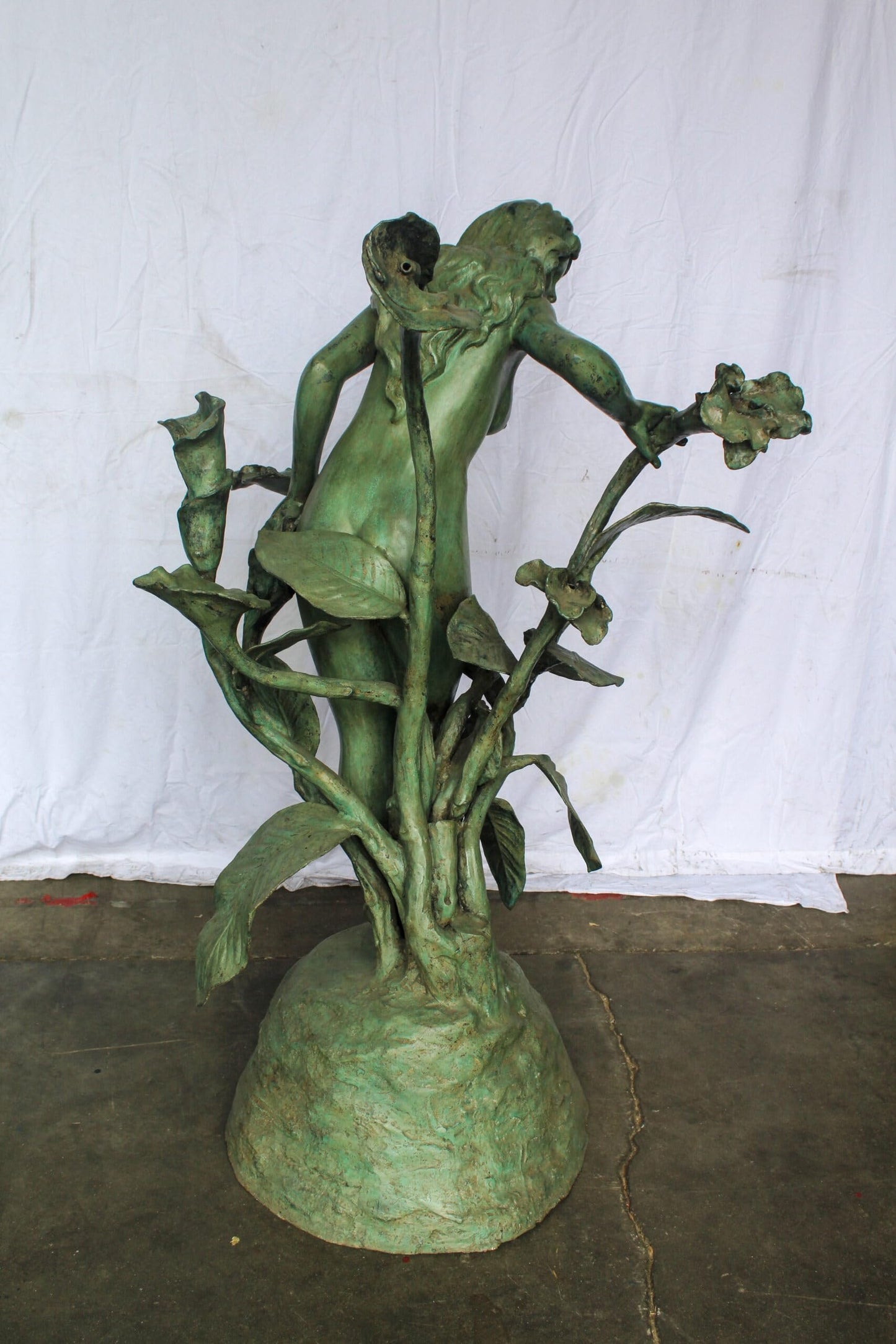 Nude Art Girl Standing by the Garden Life Size Bronze Fountain 44" x 44" x 64"H