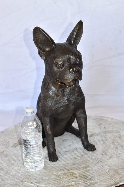 Boston Terrier Dog Happily Sitting Bronze Statue Size: 7" x 13" x 17"H