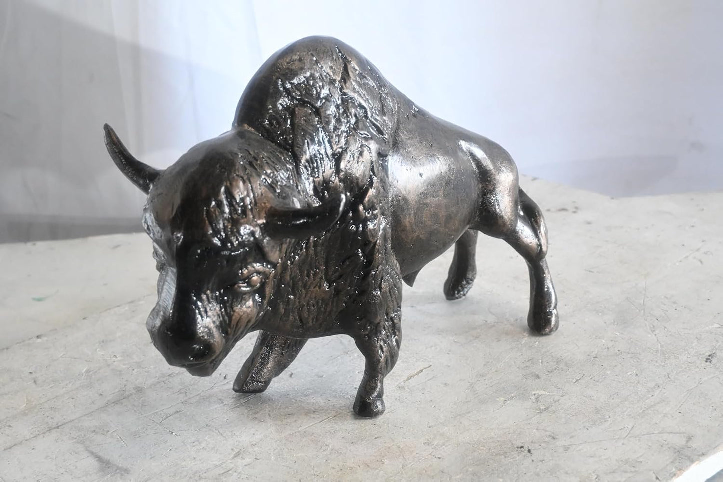 Detailed American Bison Buffalo Tabletop Aluminum Statue 16"x7"x11"H