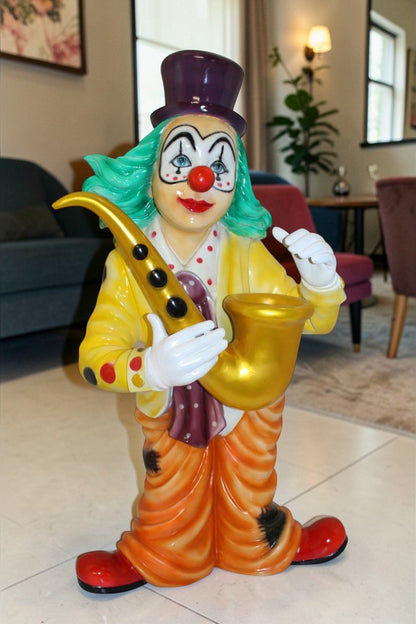 Clown Standing with Saxophone Bronze Statue -  Size: 20"L x 15"W x 36"H.