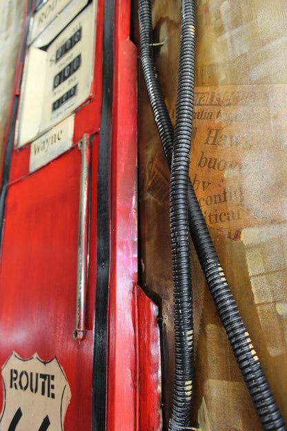 Route 66 Red Gas Pump 3D Sheet Metal Wall Art Painting 40" x 2" x 79"H