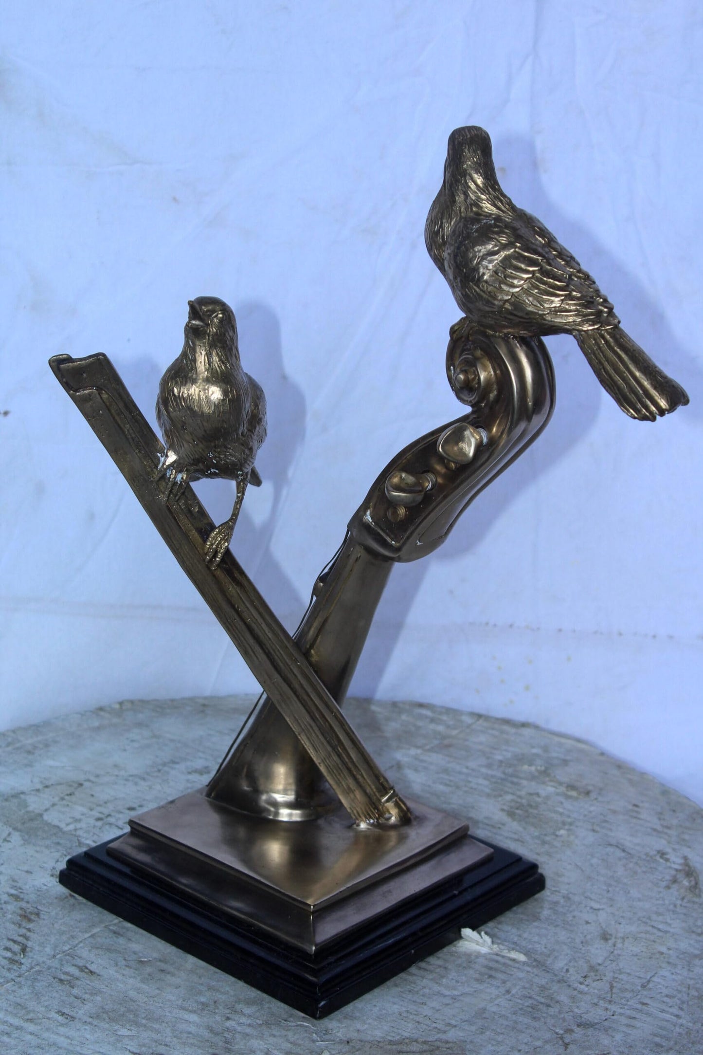 Creative Art, Violin and Two Birds, Bronze Statue in Silver Finish 12 x 8 x 19"H