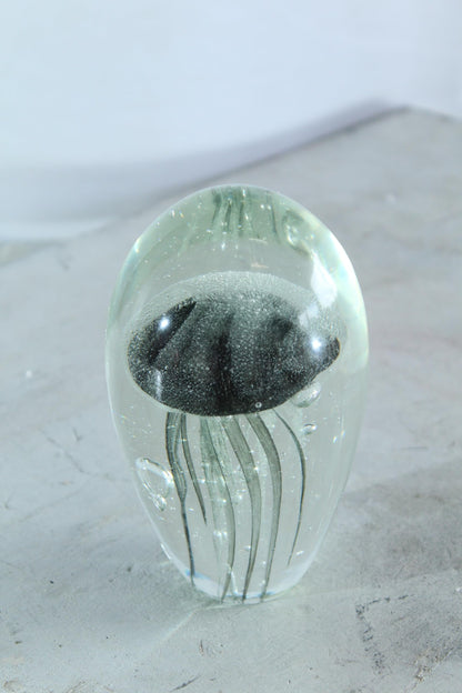 NIFAO Glass Jellyfish Paperweight Clear Black Ocean Art Decor 4" x 4" x 7"H