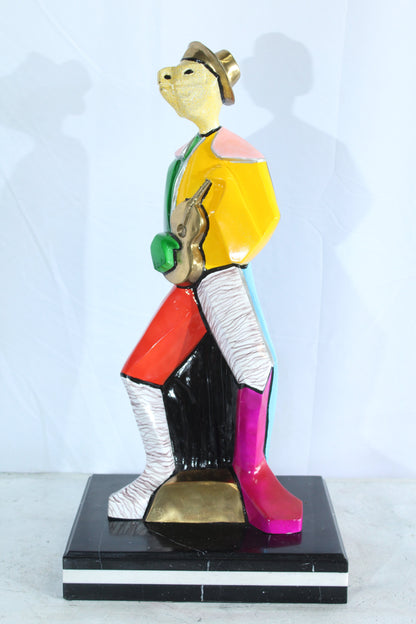 NIFAO Picasso Style Bronze Musician Statue Colorful Turtle Guitarist 13" x 10" x 26"H