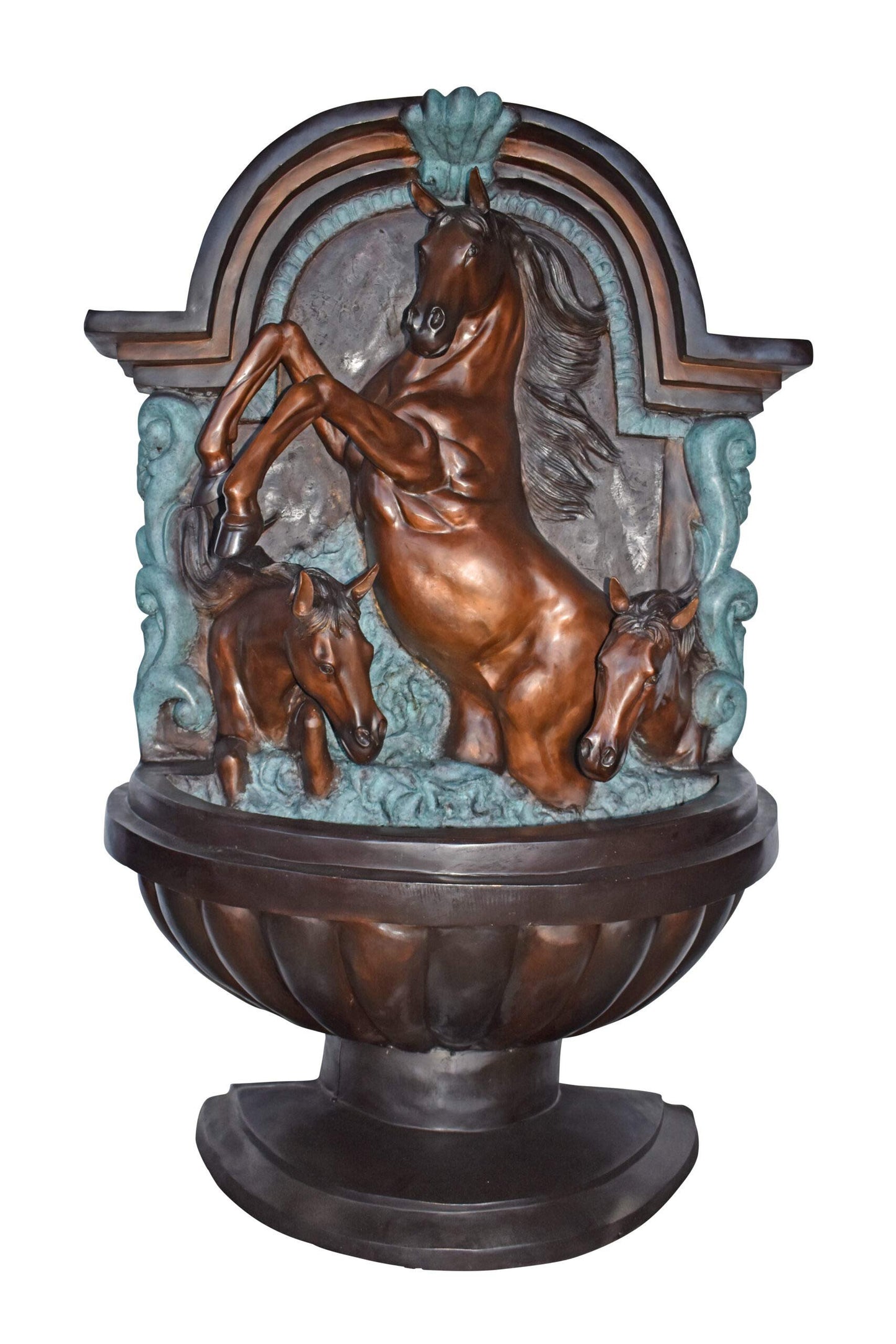 Wall Fountain with Three Horses Made of Bronze Statue - Size: 46" x 21" x 69"H