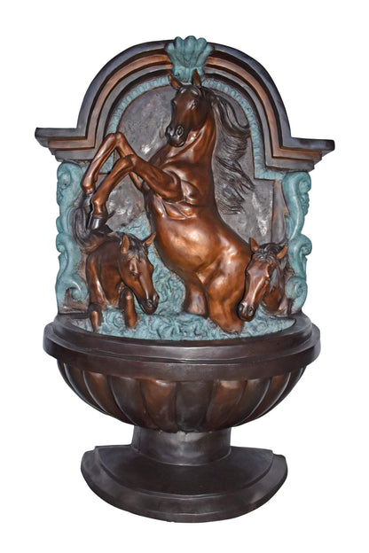 Wall Fountain with Three Horses Made of Bronze Statue - Size: 46" x 21" x 69"H