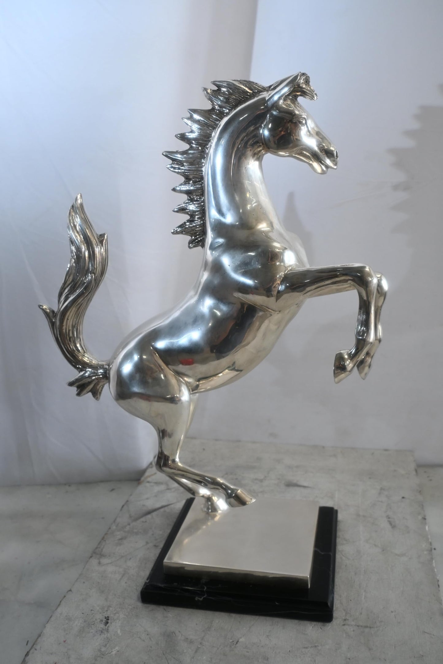 Ferrari Prancing Horse Bronze Silver Finish Sculpture 20"x9"x29"H