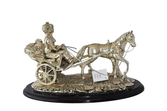 Horse With Carriage Resin Statue with Silver Coating Size: 17" x 10" x 10"H