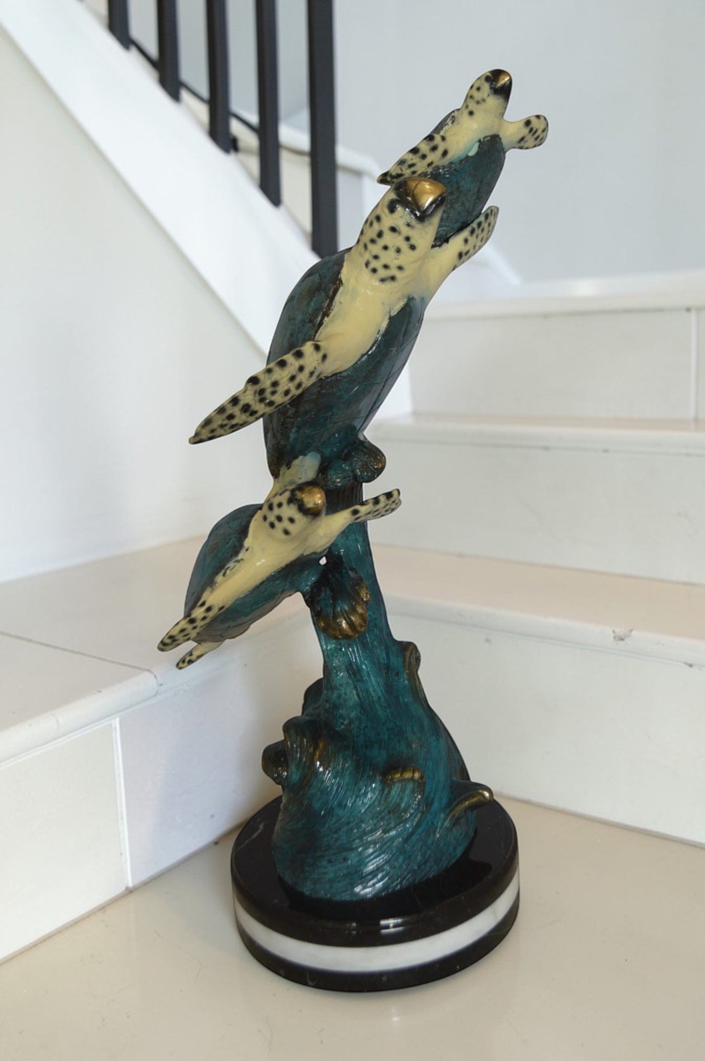 Three Turtles Overreach Each Other Bronze Statue -  Size: 15"L x 9"W x 24"H.