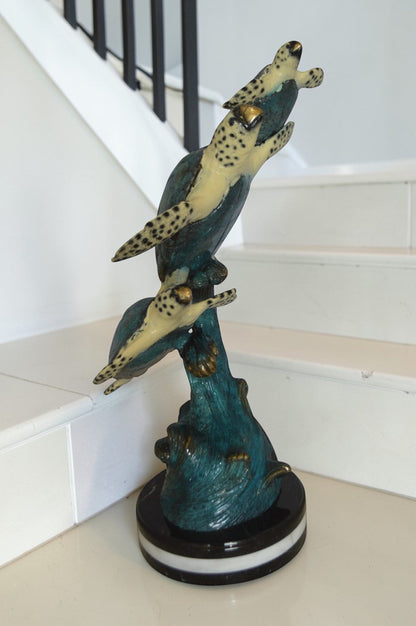 Three Turtles Overreach Each Other Bronze Statue -  Size: 15"L x 9"W x 24"H.