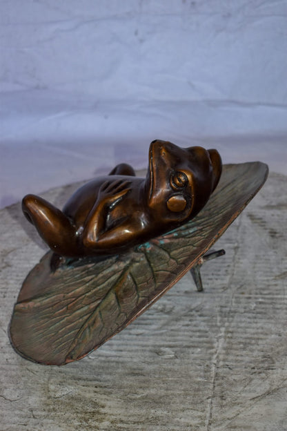 Relaxed Frog Supine on a Lily Bronze Statue Wall Fountain  14" x 6" x 12"H