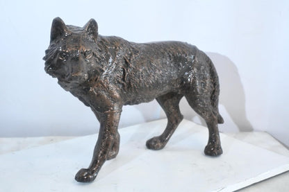 Aluminum Walking Wolf Statue Bronze Tone Finish 23"x11"x16"H