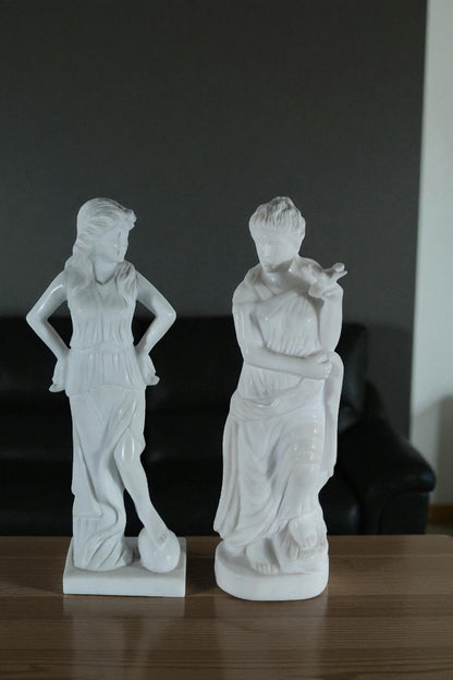 NIFAO Pair of Marble Lady Statues Classical Set 8"x3"x12"H