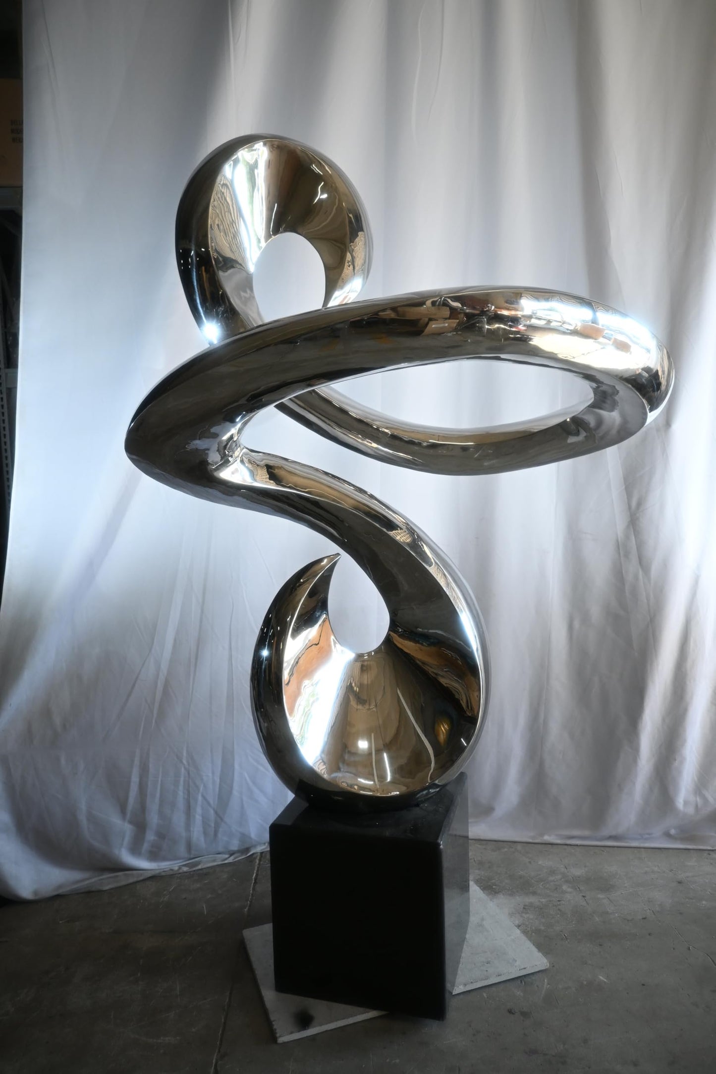 Large Abstract Spiral Flow Stainless Steel Sculpture Marble 66"x45"x98"H