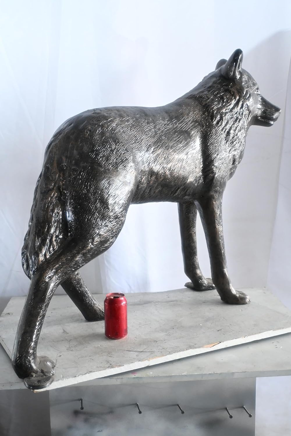 Realistic Life Size Standing Wolf Aluminum Garden Statue 41"x15"x34"H