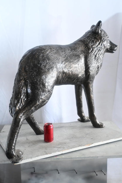 Realistic Life Size Standing Wolf Aluminum Garden Statue 41"x15"x34"H
