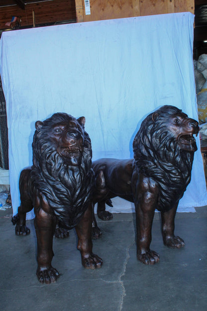 Pair of Giant Lions Bronze Statues, Wildlife Majesty Accents 78" x 24" x 57"H