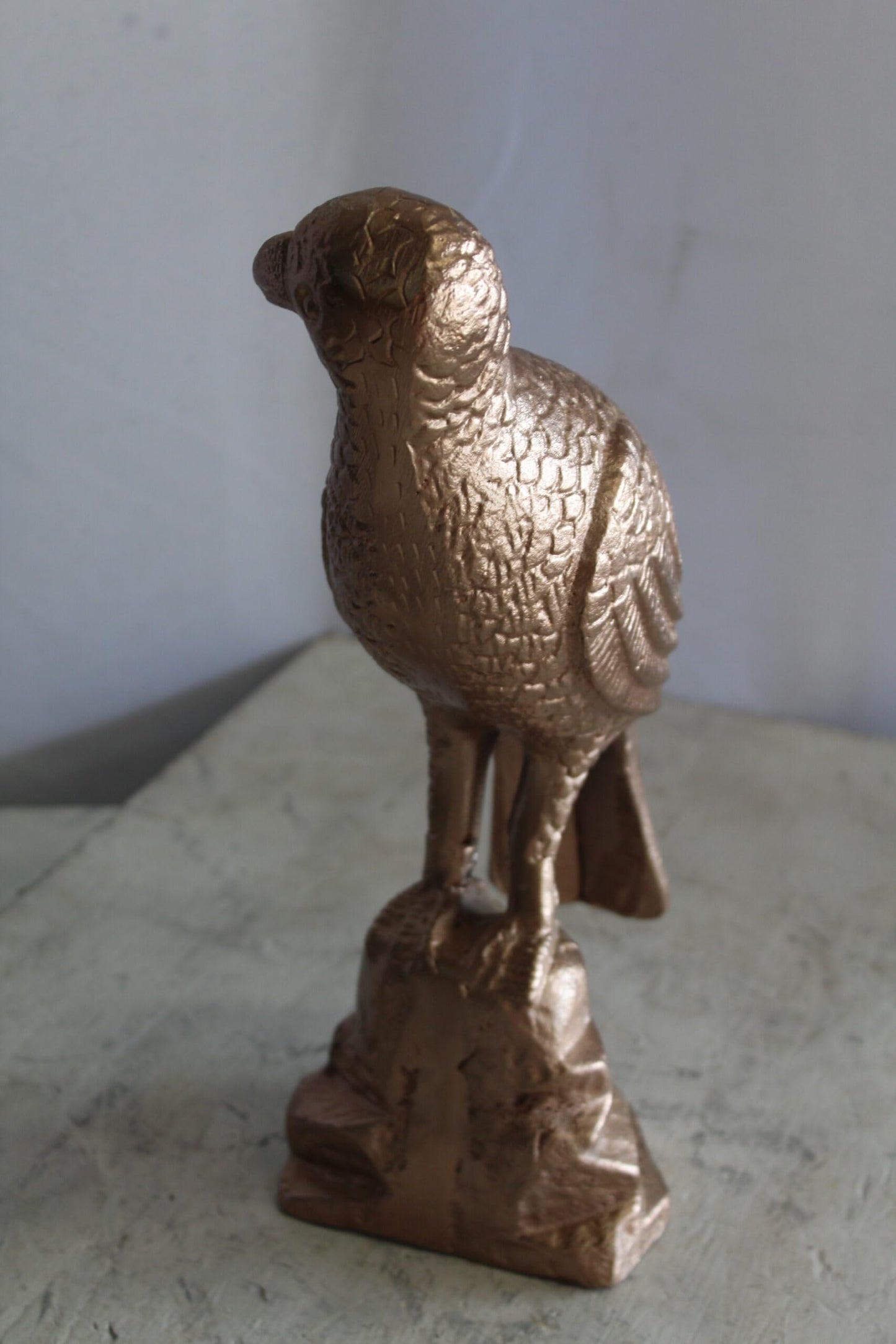 Aluminum Bird on Rock with Gold Finish, Elegant Decor 7" x 5" x 15"H