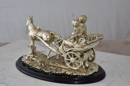 Horse With Carriage Resin Statue with Silver Coating Size: 17" x 10" x 10"H