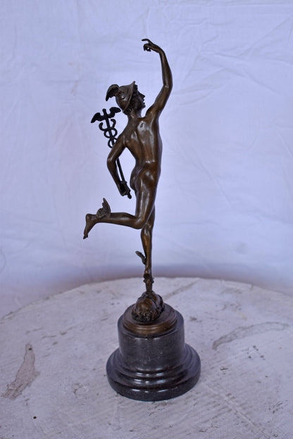 19th Century Mercury Hermes Tabletop Bronze Statue - Size: 5"L x 6"W x 17"H.