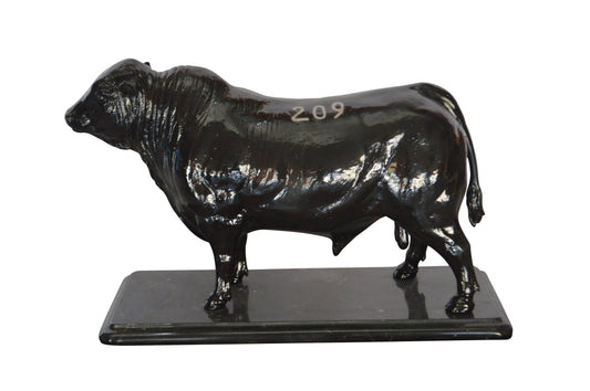 Bull Standing on a Marble base Bronze Statue -  Size: 19"L x 8"W x 13"H.