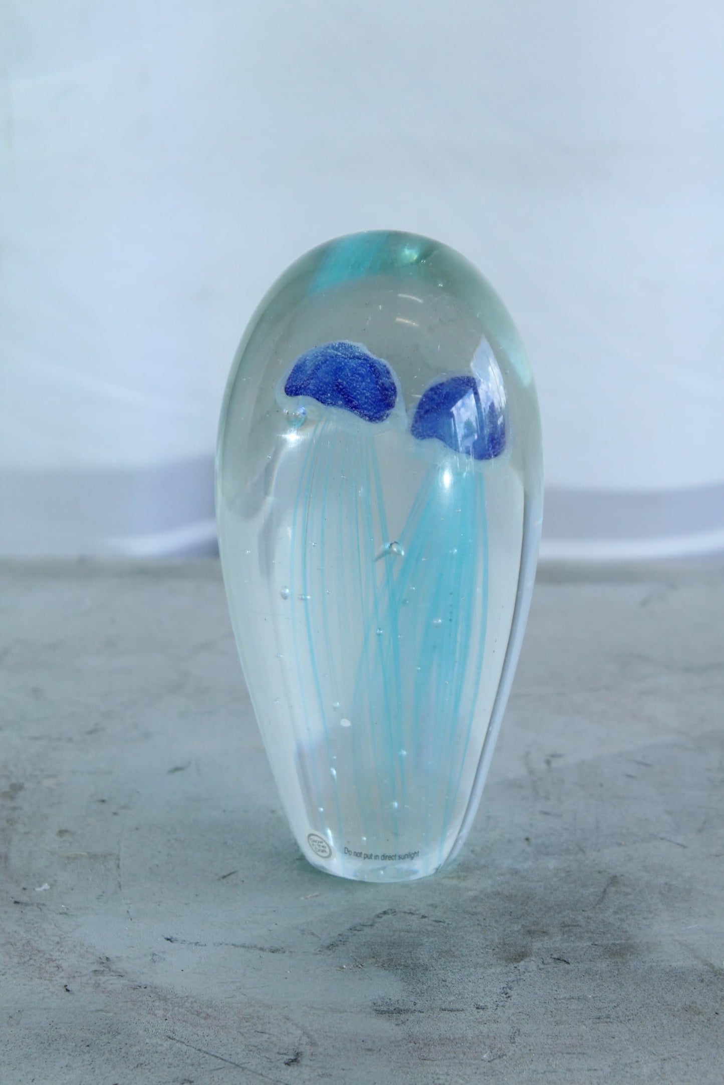 NIFAO Glass Jellyfish Paperweight Hand Blown Ocean Art Decor 4" x 4" x 9"H