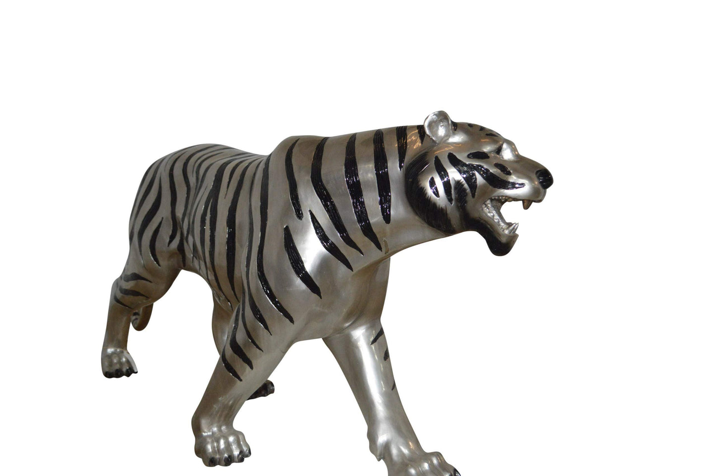 Tiger bronze statue with black and silver finish - Size: 80"L x 15"W x 34"H.