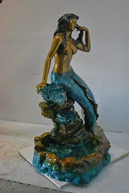 Beautiful Large Mermaid Bronze Statue Fountain - Size: 35"L x 32"W x 53"H.