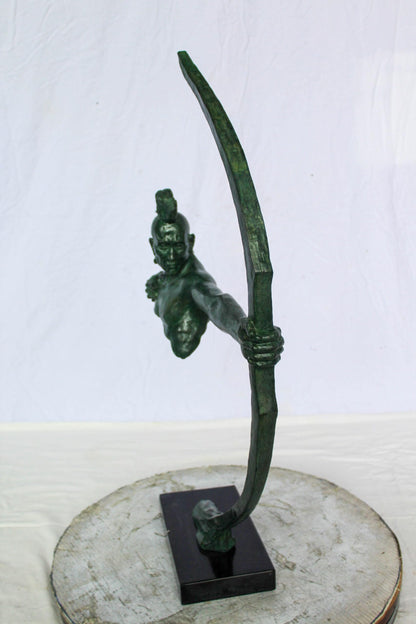 Nifao Native American Warrior with Long Bow Bronze Statue – Handcrafted Lost Wax Casting with Rich Patina – Powerful Tribal Art Sculpture Mounted on Base – Museum-Quality Detail 22" x 6" x 33"H