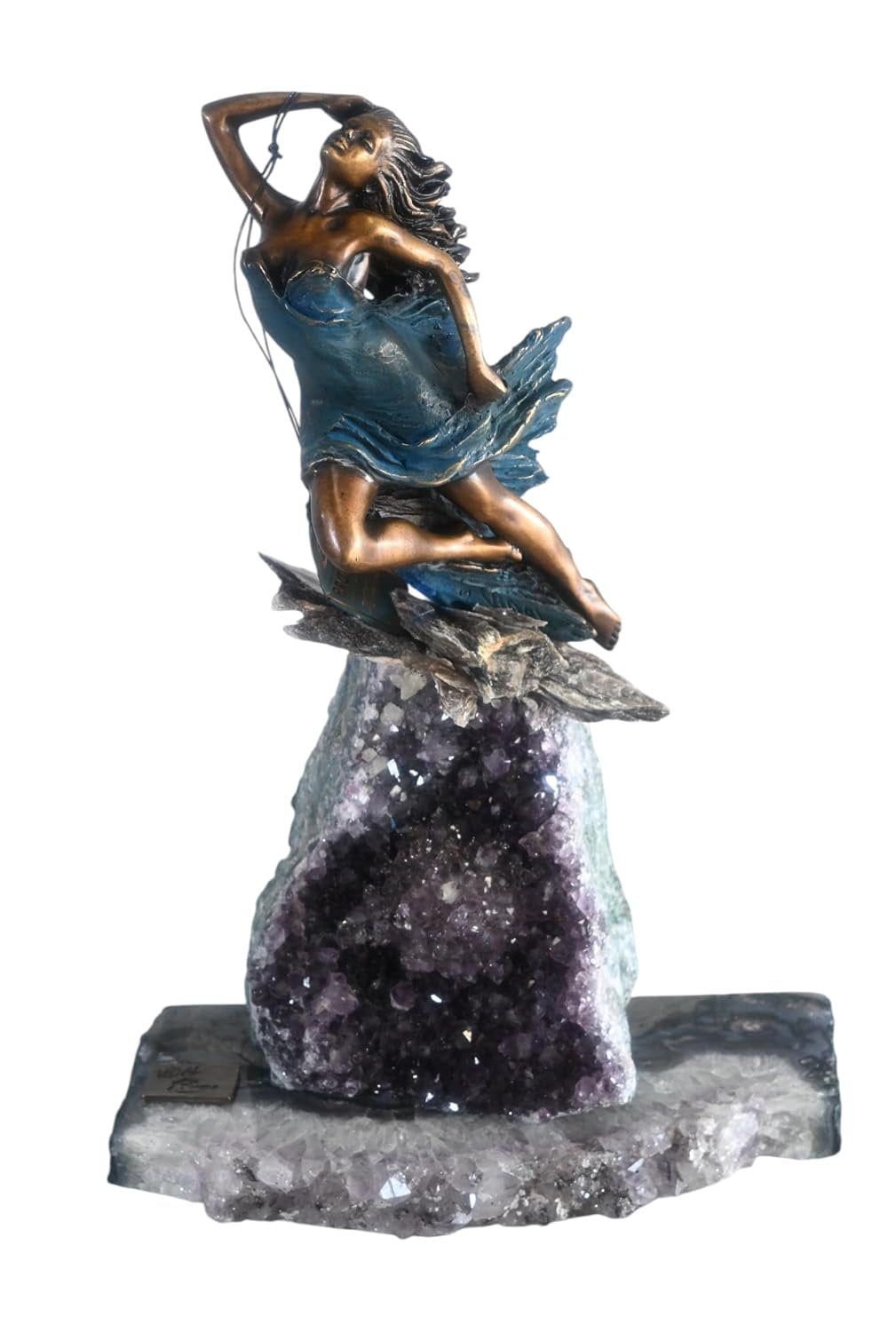 Manel Vidal Emerge Bronze Maiden on Amethyst Geode Ebano 11"x7"x16"H