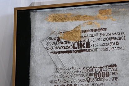 Urban Pulse Mixed Media Canvas Painting Gold Black Framed 41"x61"