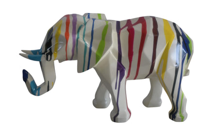Geometric Resin Elephant Statue with Multicolor Drip Art 22"x8"x12"H