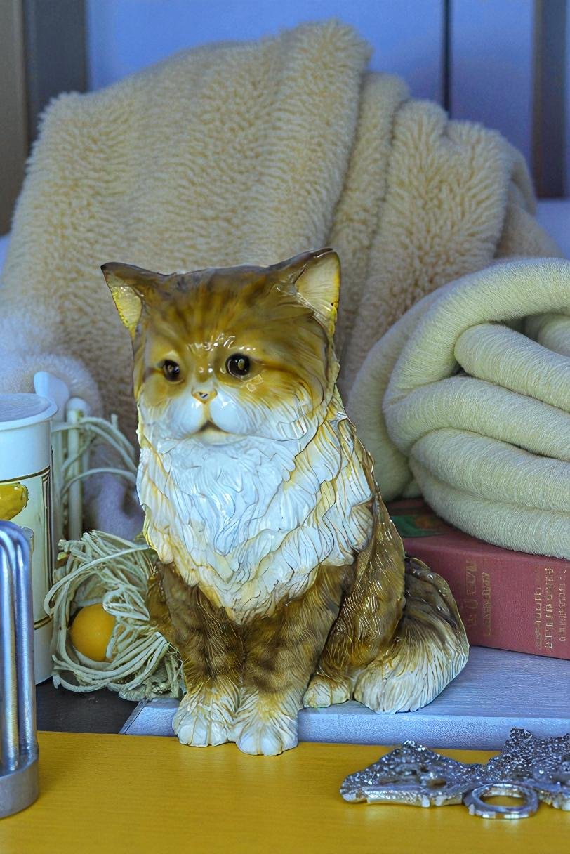 Colored Cat Sitting Bronze Statue, Charming for Cat Lovers 12" x 10" x 14"H