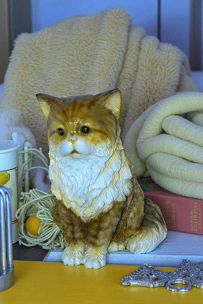 Colored Cat Sitting Bronze Statue, Charming for Cat Lovers 12" x 10" x 14"H