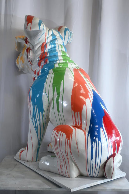 Giant Resin Bulldog Statue with Colorful Paint Drip Art 29"x50"x50"H