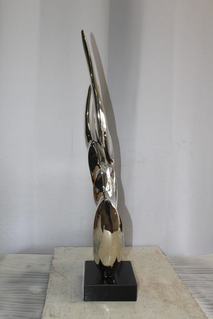 Silver Modern Abstract Resin Statue on Marble Base 13" x 7" x 36"H