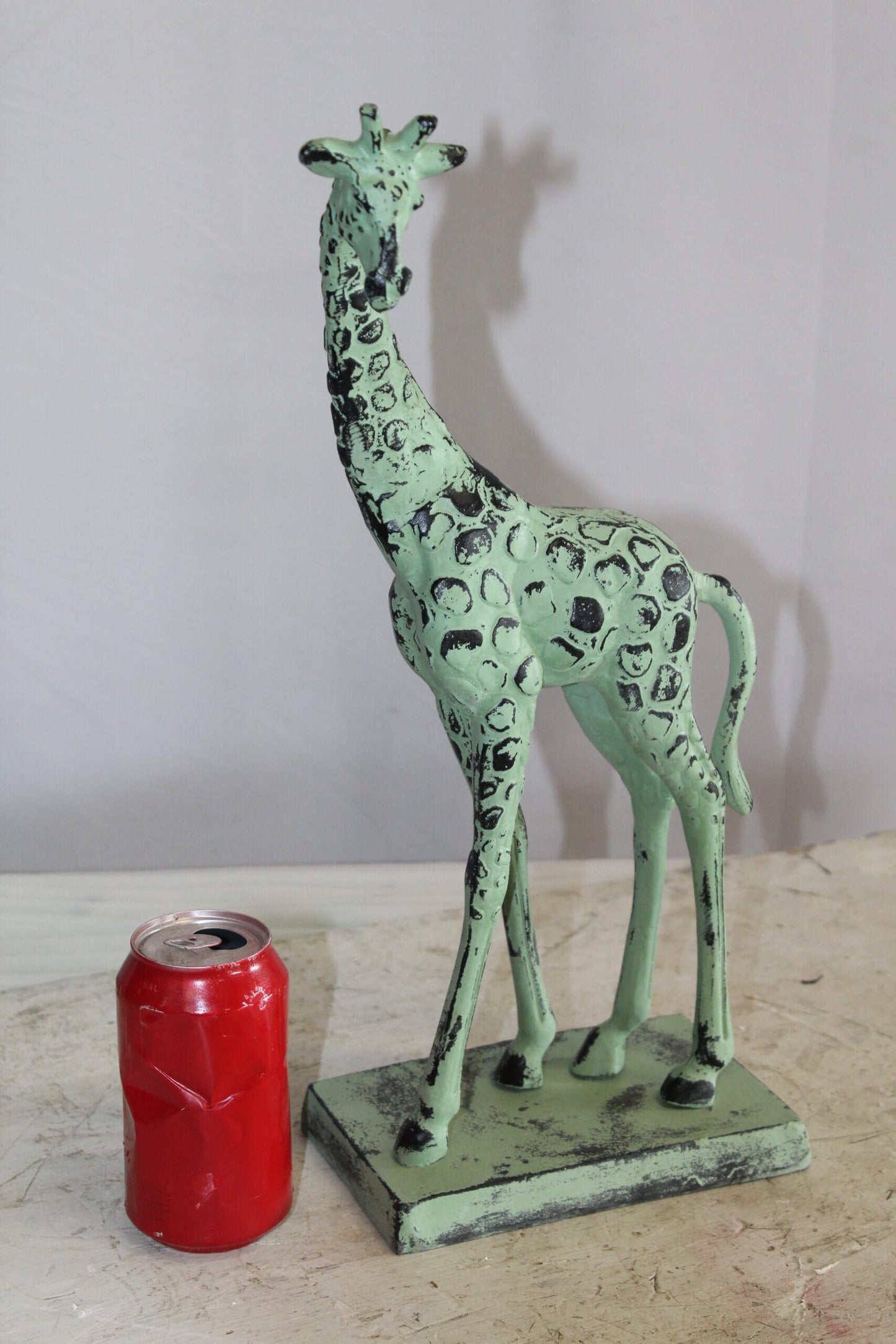 Green Patina Aluminum Statue of a Giraffe Echoing Nature Grace 8" x 4" x 18"H