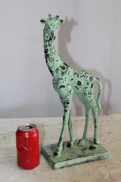 Green Patina Aluminum Statue of a Giraffe Echoing Nature Grace 8" x 4" x 18"H