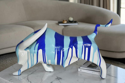 Modern Art White Bull with Paint Drops Resin Statue Size: 17" x 14" x 10"H
