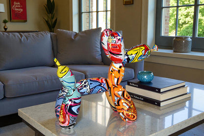 Modern Graffiti Looking Balloon Dog Statue Made of Resin Size: 10" x 4" x 8"H