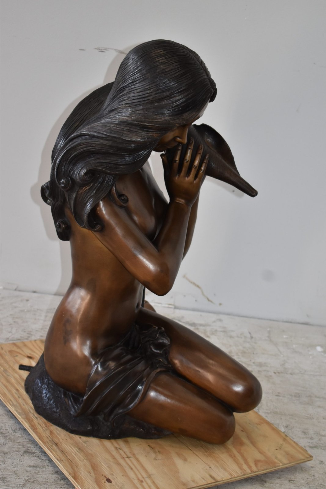 Susan With Shell and Flower Fountain Bronze Statue Size: 21" x 20" x 31"H