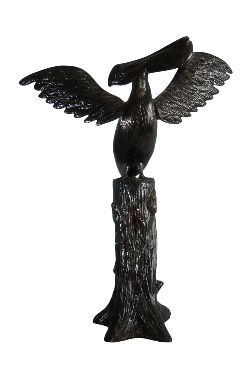 Aluminum Pelican Sculpture on Tree Stump Perch 34"x13"x43"H