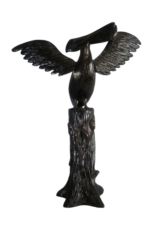Aluminum Pelican Sculpture on Tree Stump Perch 34"x13"x43"H