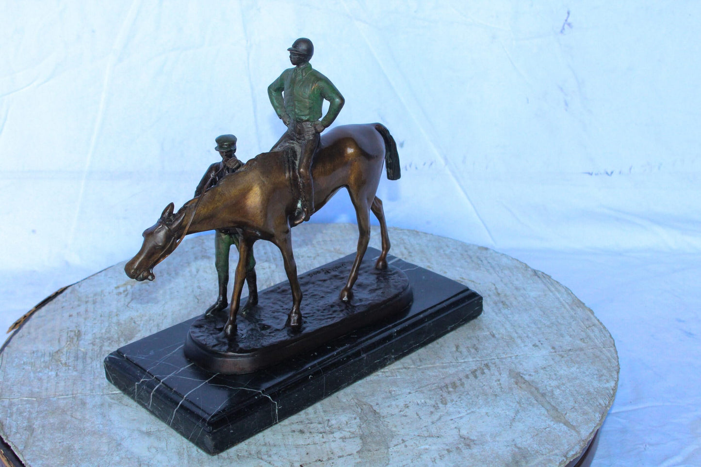 Horse and Jockey Bronze Statue, A J. Willis Good Replica 14" x 6" x 13"H