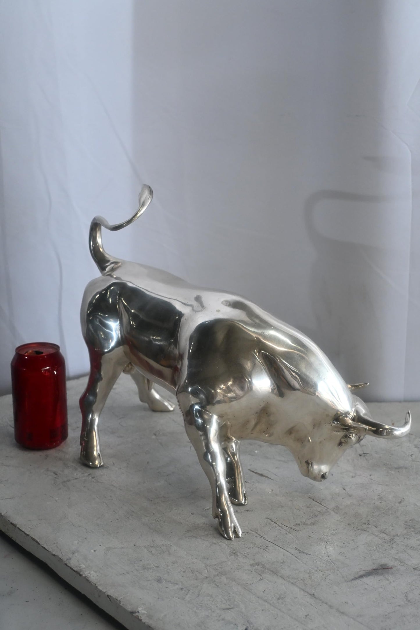 Charging Bull Silver Finish Bronze Wall Street Replica 16"x12"x13"H