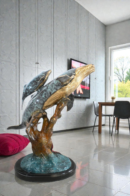 Bronze Humpback Whale Pair Sculpture Coral Branch 27"x22"x30"H